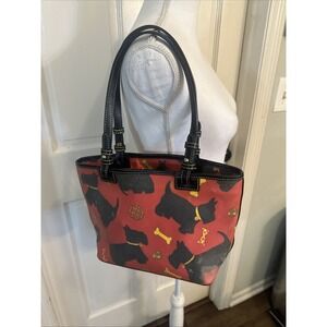 Dooney & Bourke Red Scottie Dog Purse Shoulder Tote Bag Coated Canvas